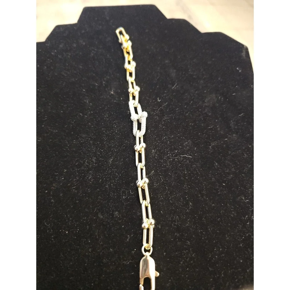Horse Bit Chunky‎ Gold Tone Bracelet With Cubic Zirconia Links